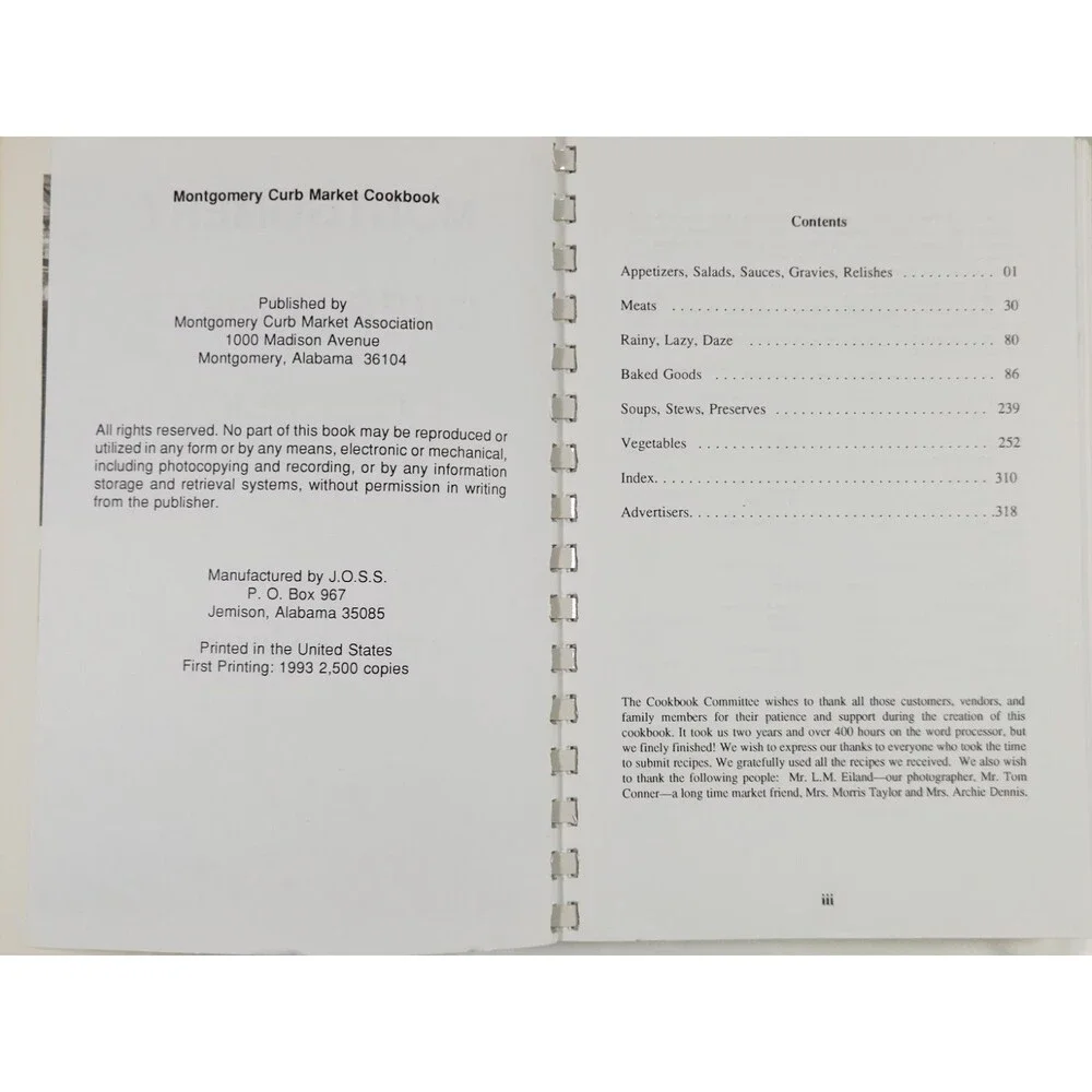 1993 Montgomery Curb Market Association Cookbook Recipes Alabama Southern Local